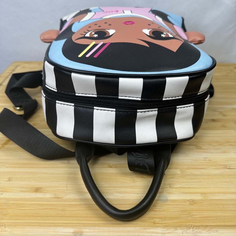 Luv Betsey Johnson Soccer Girl Mini Backpack Black White Striped Character Bag - Picture 7 of 11